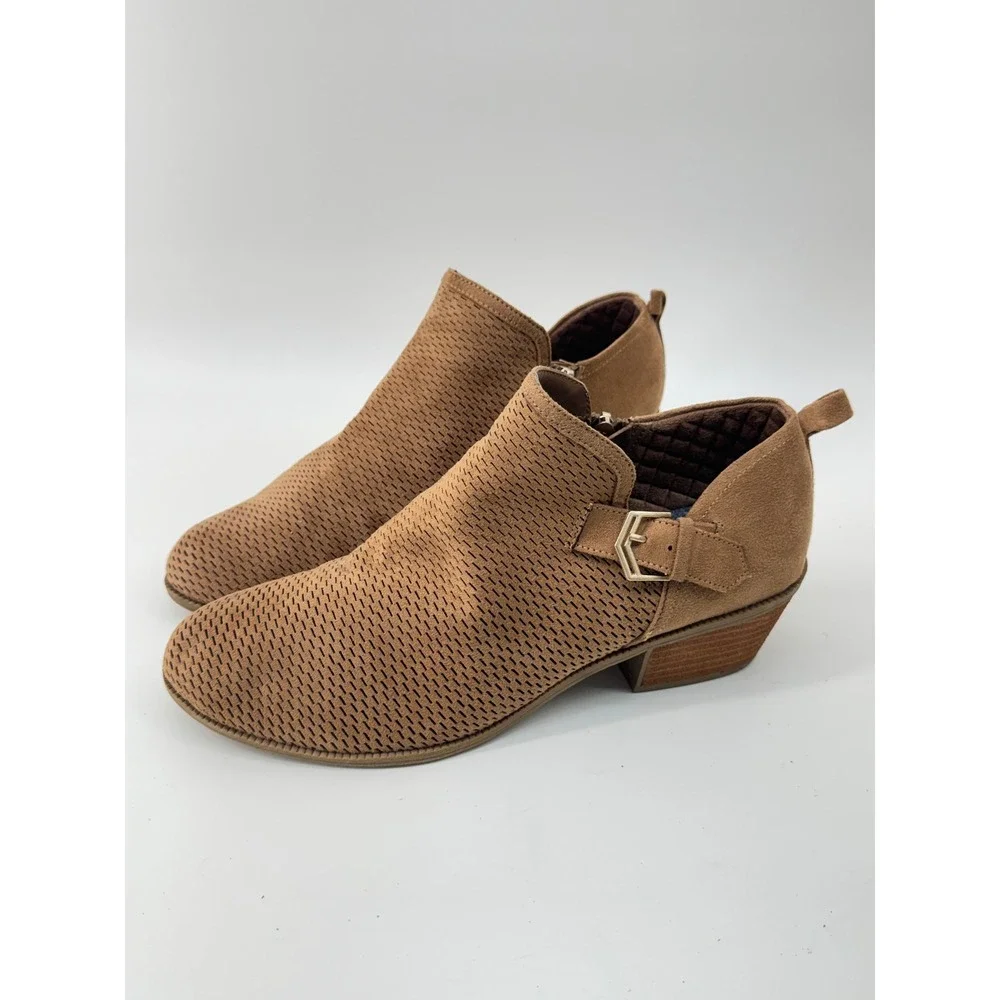 Dr Scholls Ankle Boots Womens 8.5 Brown Perforated Cutout Comfort Booties